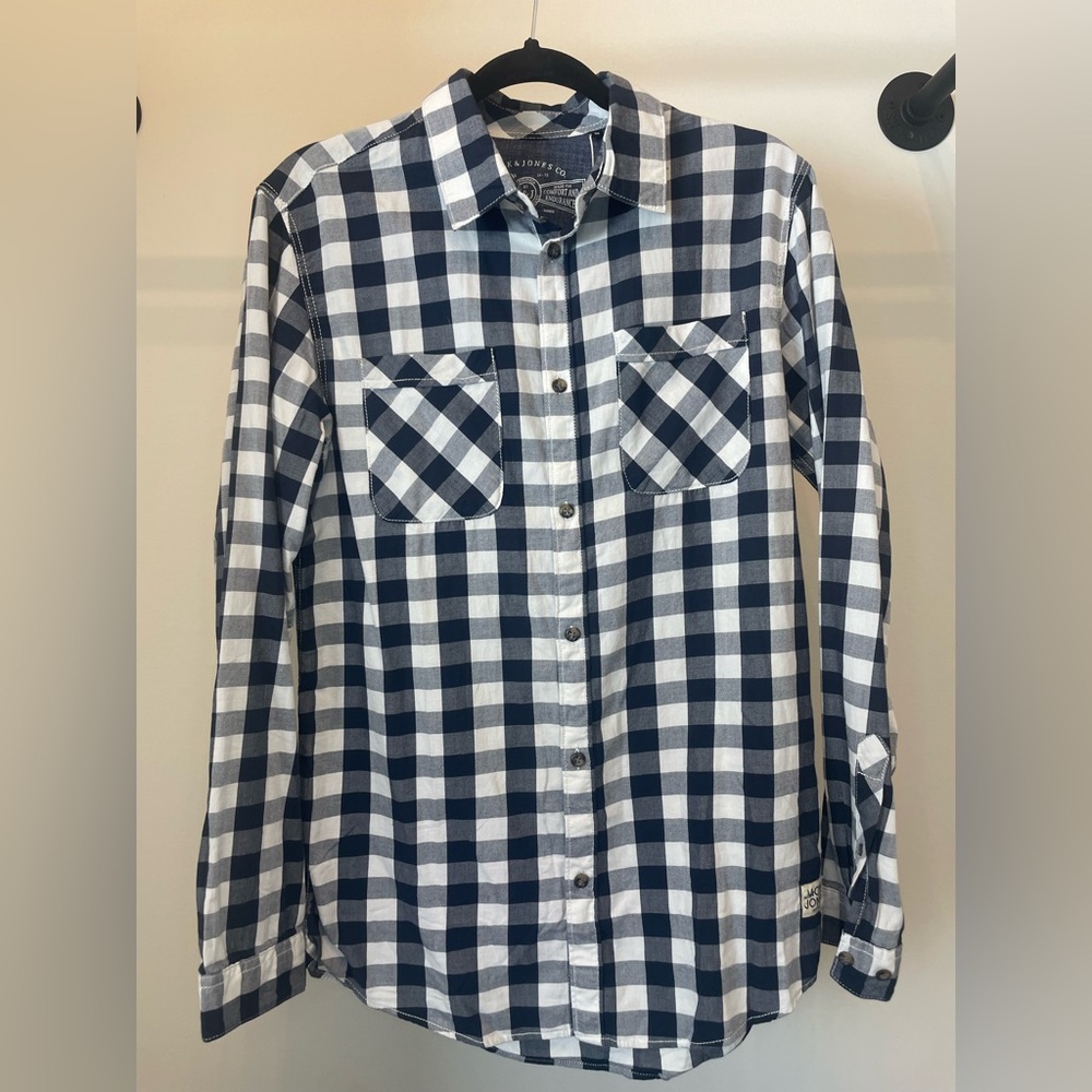 Jack & Jones Navy and White Plaid Shirt- NEW
